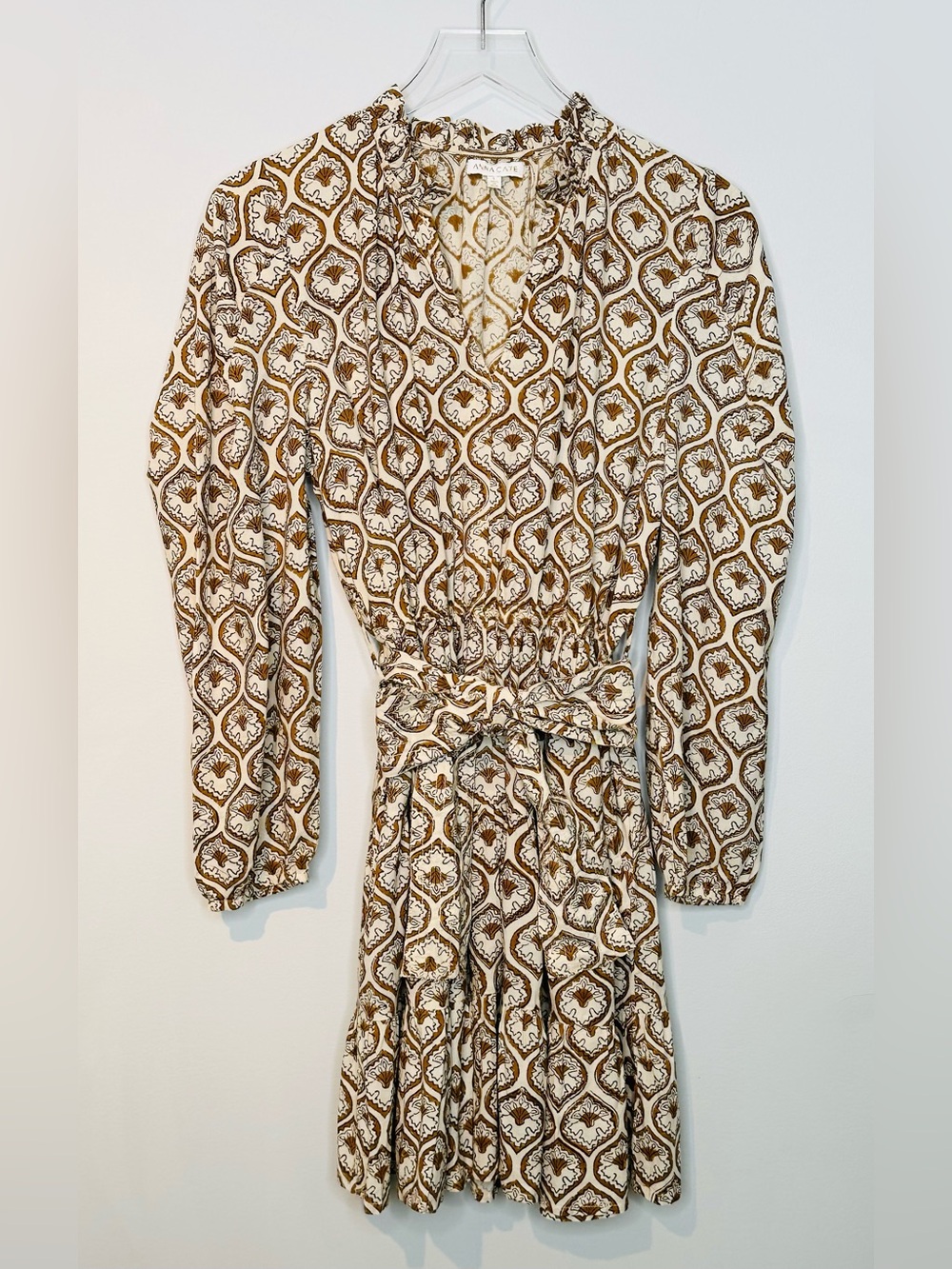 Anna Cate Brown Cream Medallion Paisley Print Cotton Long Sleeve Dress